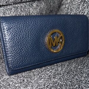 Michael Kors Navy Blue Wallet with Gold Logo